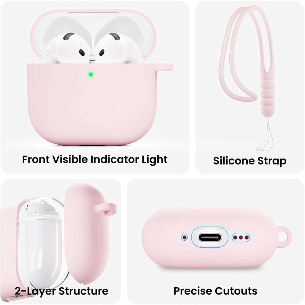 ORNARTO Liquid Silicone Case Cover for AirPods 4 / AirPods 5 Chalk Pink